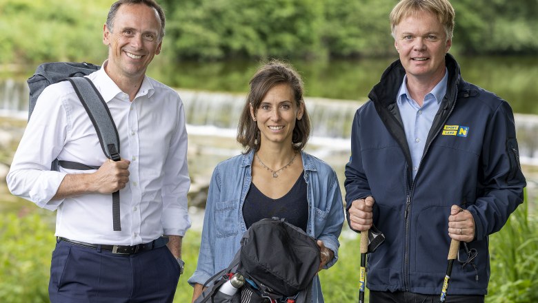 Tourismuslandesrat J. Danninger, Naturvermittlerin E. Gruber und NÖW-GF M. Duscher, © NLK/Filzwieser